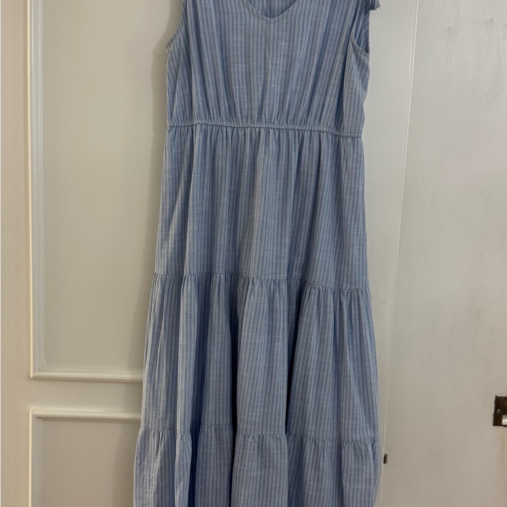 Blue Striped Sleeveless Maxi Dress